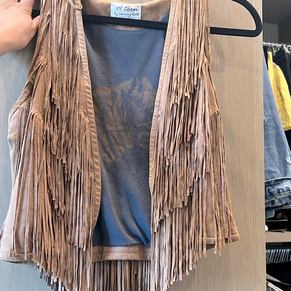 Torn by Ronny Kobo leather fringe vest western size medium